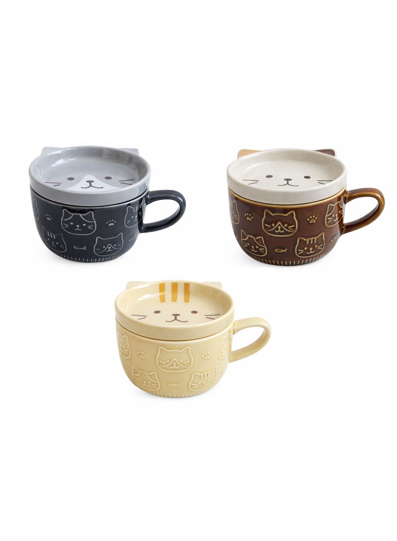 6-Piece Cute Cat-Design Ceramic Cup & Saucer Set – Perfect for Coffee, Tea, and Desserts - Image 1